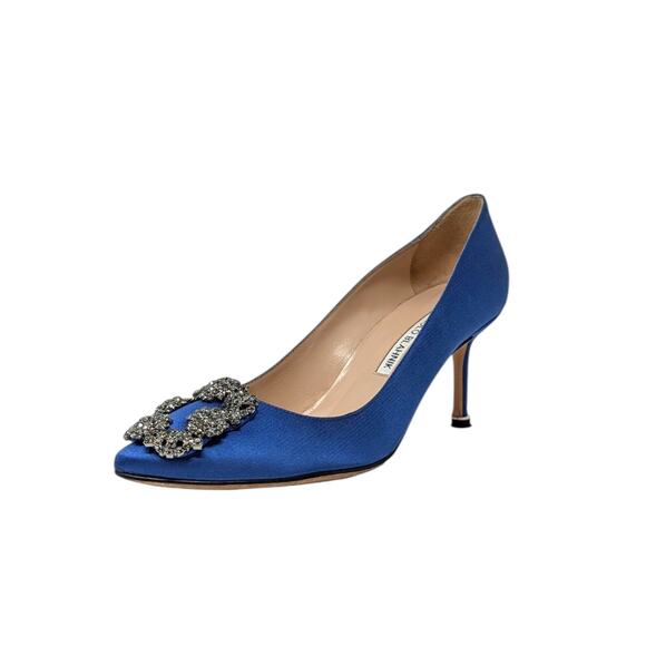 Manolo Blahnik Shoes - Manolo Blahnik Hangisi 70 Crystal Embellished Pump Heel Cobalt Blue Satin 36